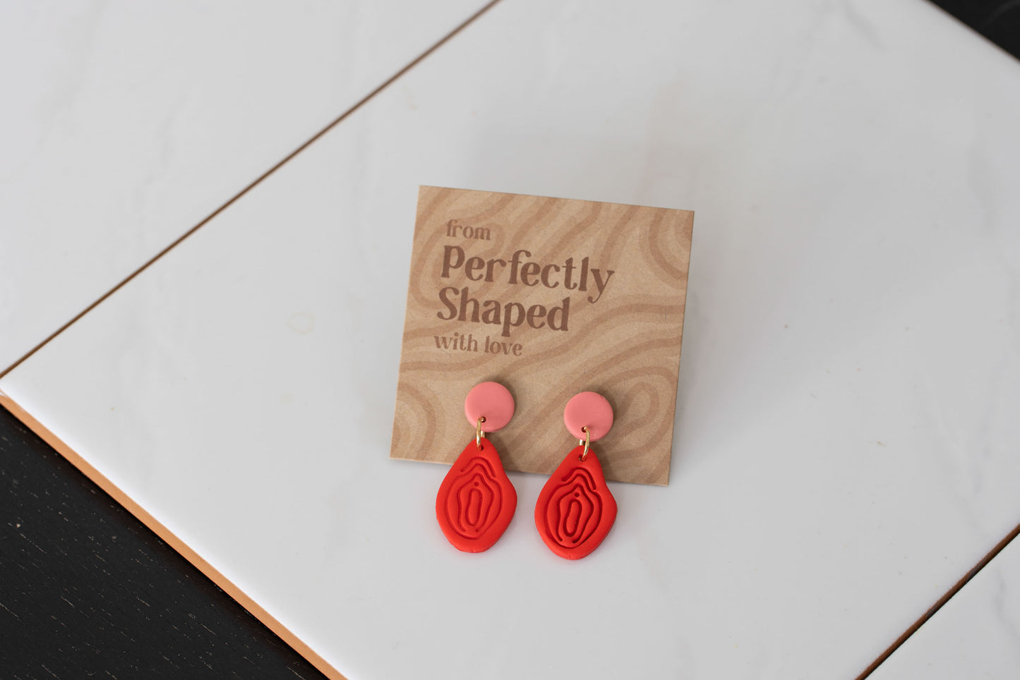 Vulva Earrings | Set | Unique | Crimson Red - Rose | Polymer Clay | Handmade | From Europe
