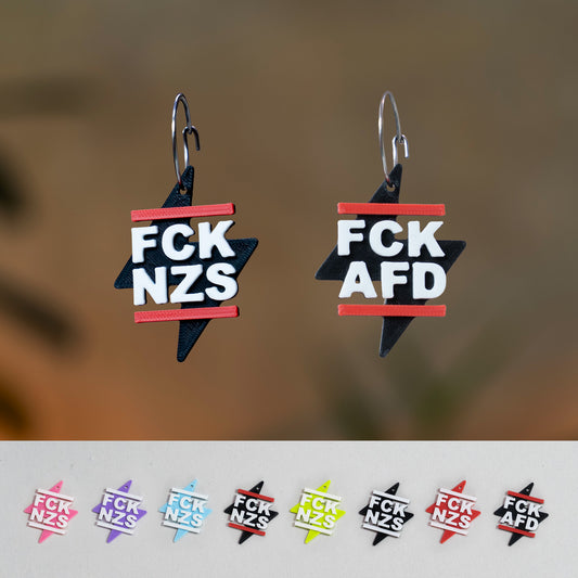 FCK NZS Earrings Mix 'n' Match | Flash | Anti-fascist | FCK AFD | Antifa | Different Colors | 3D printed | From Germany | Jewellery | 161 Antifa
