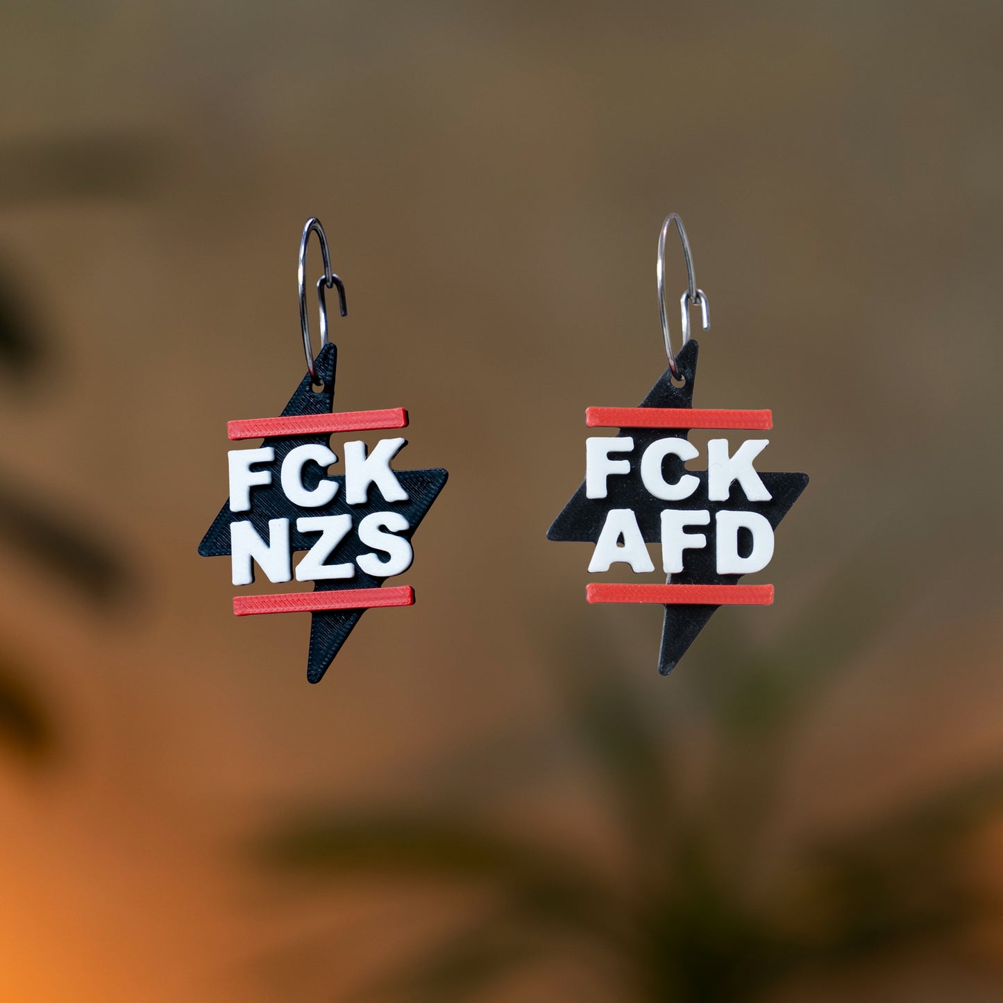 FCK NZS Earrings Mix 'n' Match | Flash | Anti-fascist | FCK AFD | Antifa | Different Colors | 3D printed | From Germany | Jewellery | 161 Antifa